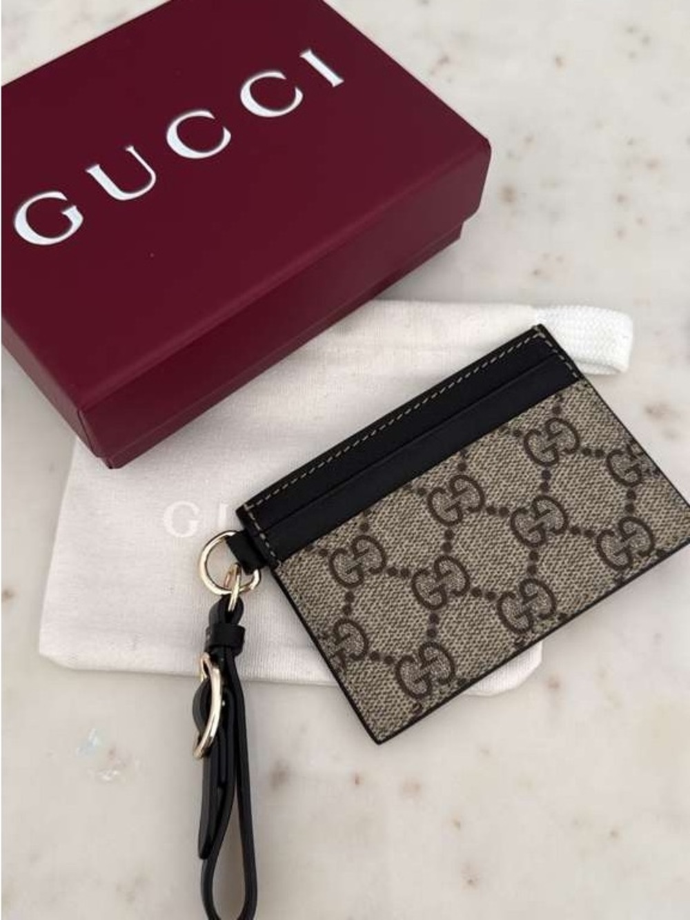 Gucci Beige & Brown GG Supreme Card Holder